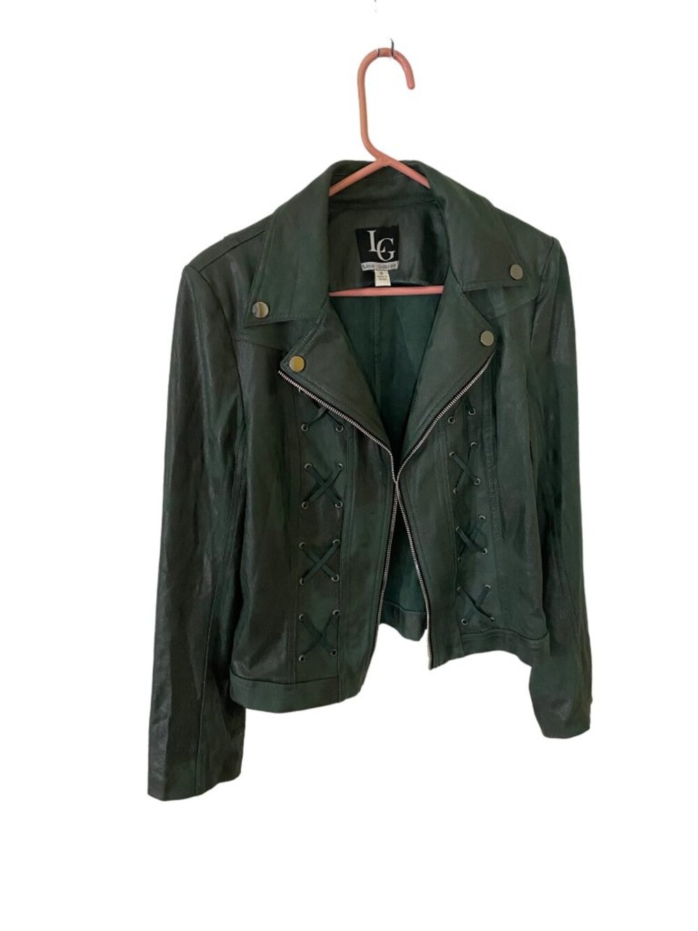 Lena Gabrielle Women's Green Faux Leather Open Front Blazer - 16
